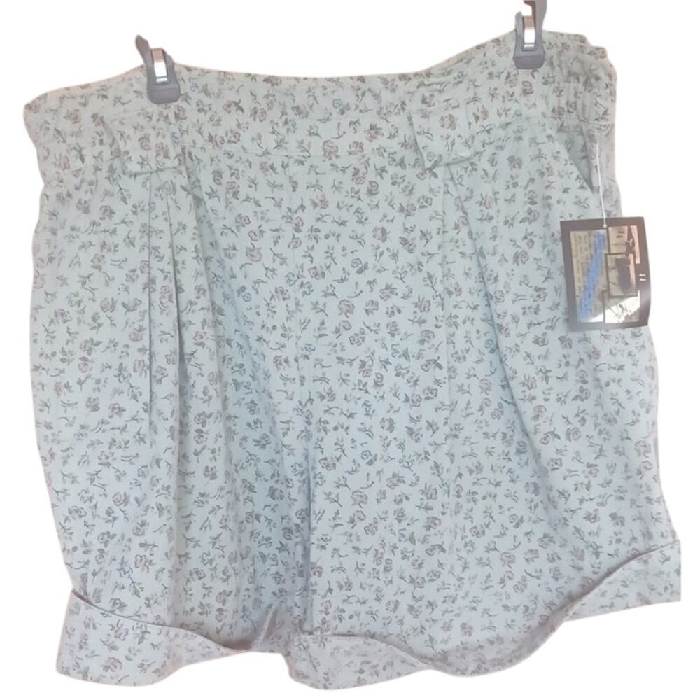 Vintage Transport 100% Cotton Shorts Green Floral, Paper Bag Waist Women's Large